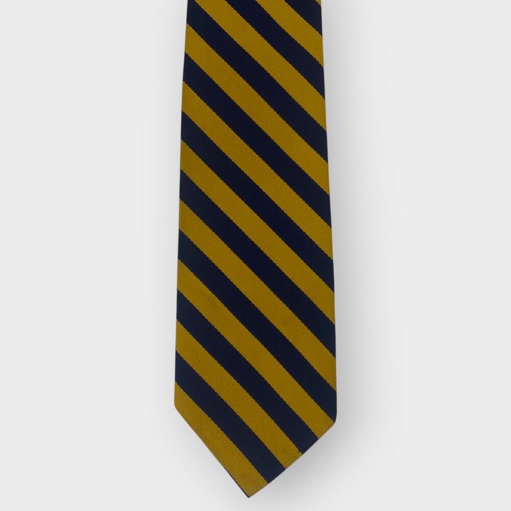 Vintage Prince Consort Button Down Repp Tie | Navy Blue Gold Diagonal Stripes